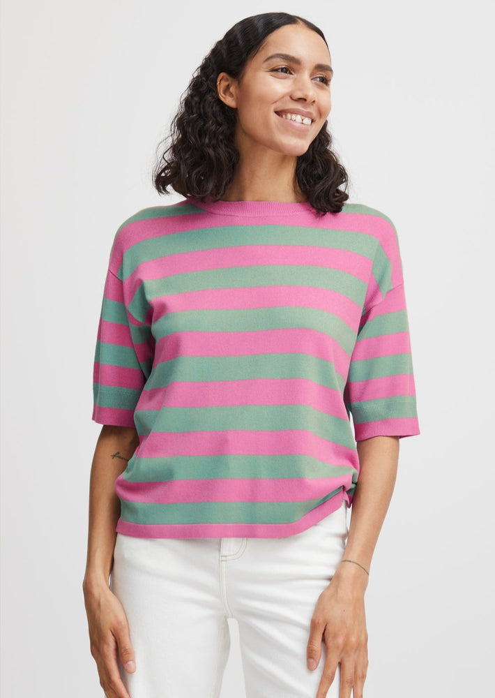 b.young morla lightweight pink and mint striped t-shirt sweater crew neck wardrobe basic Manitoba Canada