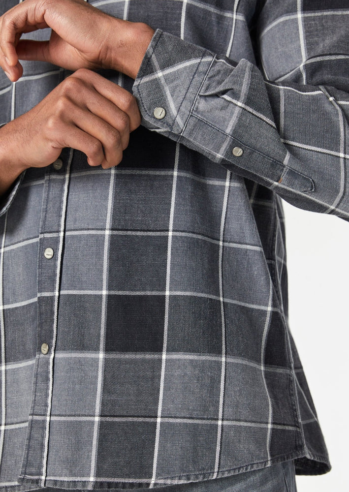 Mavi cotton black indigo check plaid snap front casual flannel yarn dye shirt Manitoba Canada