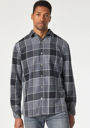 Mavi mens cotton black indigo check plaid flannel snap button collared shirt Manitoba Canada