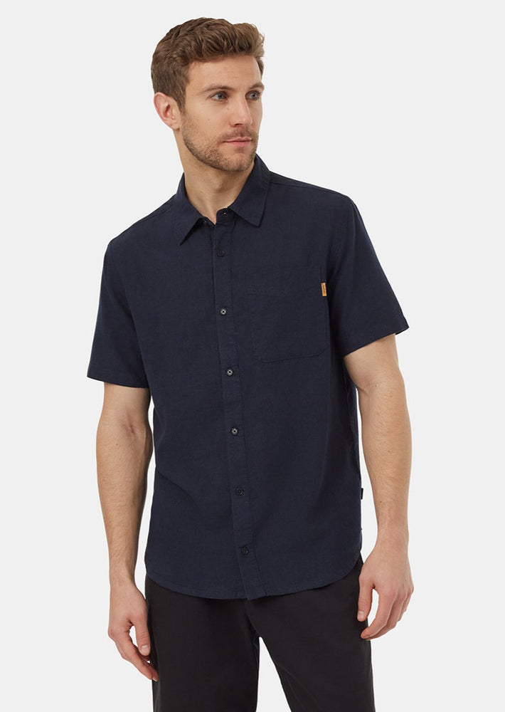 Tentree mens hemp button front short sleeved shirt midnight blue Manitoba Canada