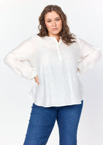 Wasabi Concept Soya Concept plus size textured white long sleeve blouse Manitoba Canada