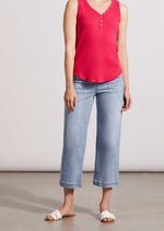 Soft stretch wide leg cropped jeans with button fly and patch pockets high rise capri Manitoba Canada
