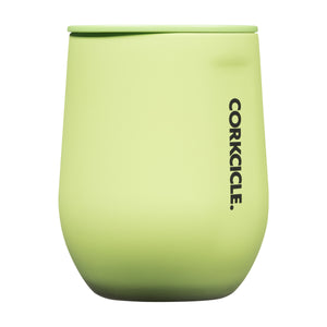 Corkcicle neon lights citron stemless wine glass with lid