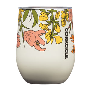 Corkcicle wildflower cream stemless wine mug with lid