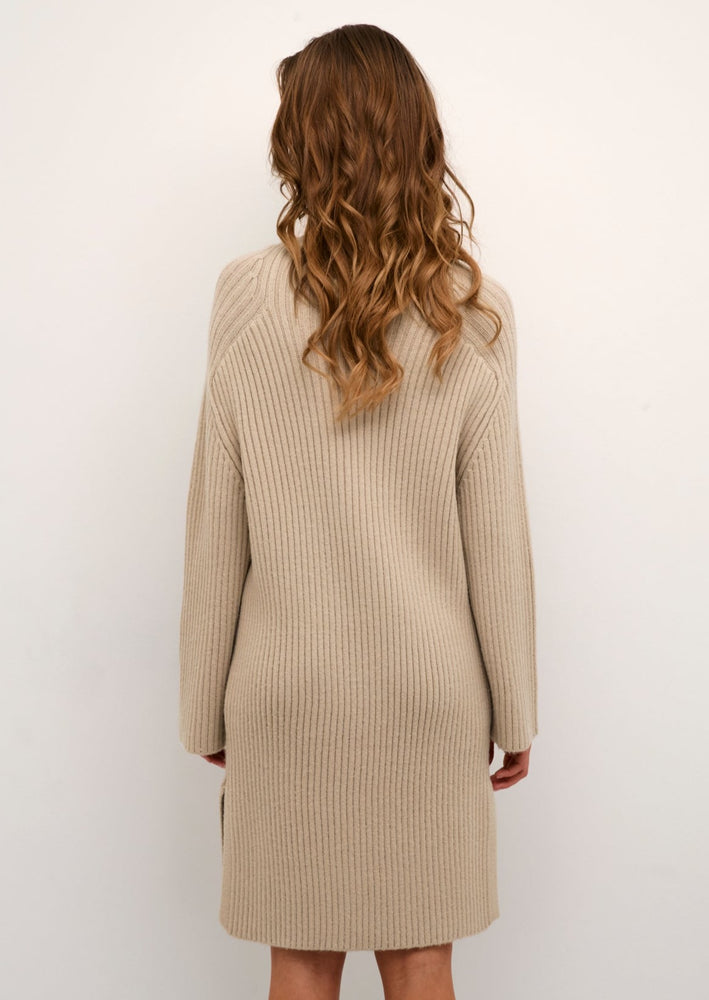 Kaffe ladies thora rib knit sweater tunic dress feather grey beige with long sleeves Manitoba Canada