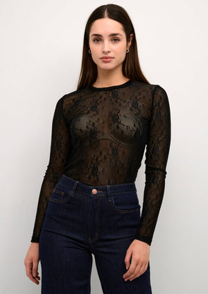 Kaffe womens trendy elegant black stretch lace sheer layering t-shirt blouse Manitoba Canada