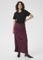 Silk skirt, burgandy, wine, black, bow skirt, midi length skirt, capsule, Kaffe, DK Company, Winnipeg, Manitoba, Canada