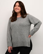 Plus size kaffe curve olla wool blend classic knit crew neck sweater in heather grey melange Manitoba Canada