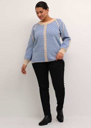 Kaffe curve timeless design plus size relaxed fit chevron stripe sweater with crew neck Manitoba Canada