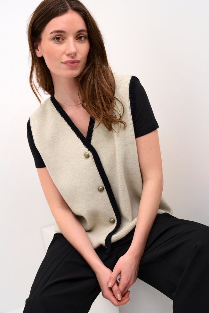 Cream Tiffi contrast colour block trim knit sweater vest neutral Manitoba Canada