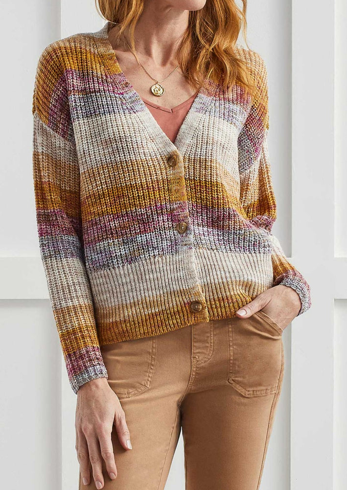 Tribal sportswear colourful stripe ribbed button front cardigan Manitoba Canada