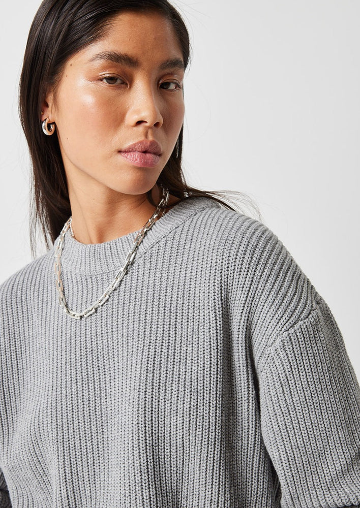 Minimum womens crew neck light grey melange effortless ribbed knit Mikala sweater Manitoba Canada