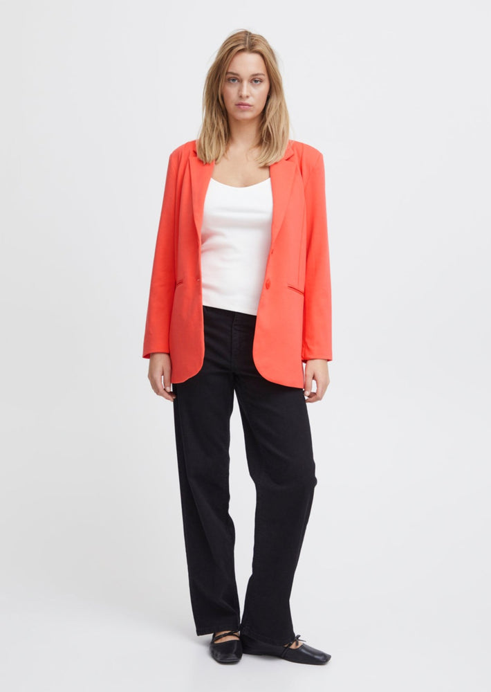 Ichi Kate oversize blazer with stretch workwear casual hot coral notch collar Manitoba Canada