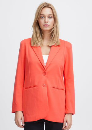 Ichi stretch oversized hot coral notch collar double button blazer Manitoba Canada