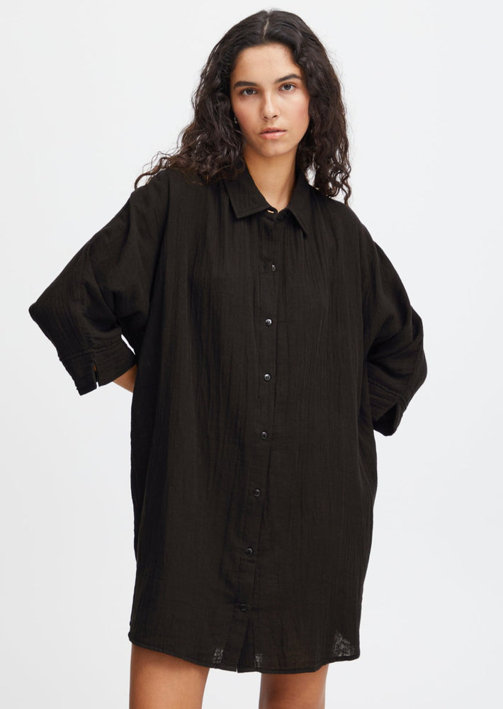 100% Cotton 3/4 sleeve button down tunic beach cover up classic black layering shirt Manitoba Canada