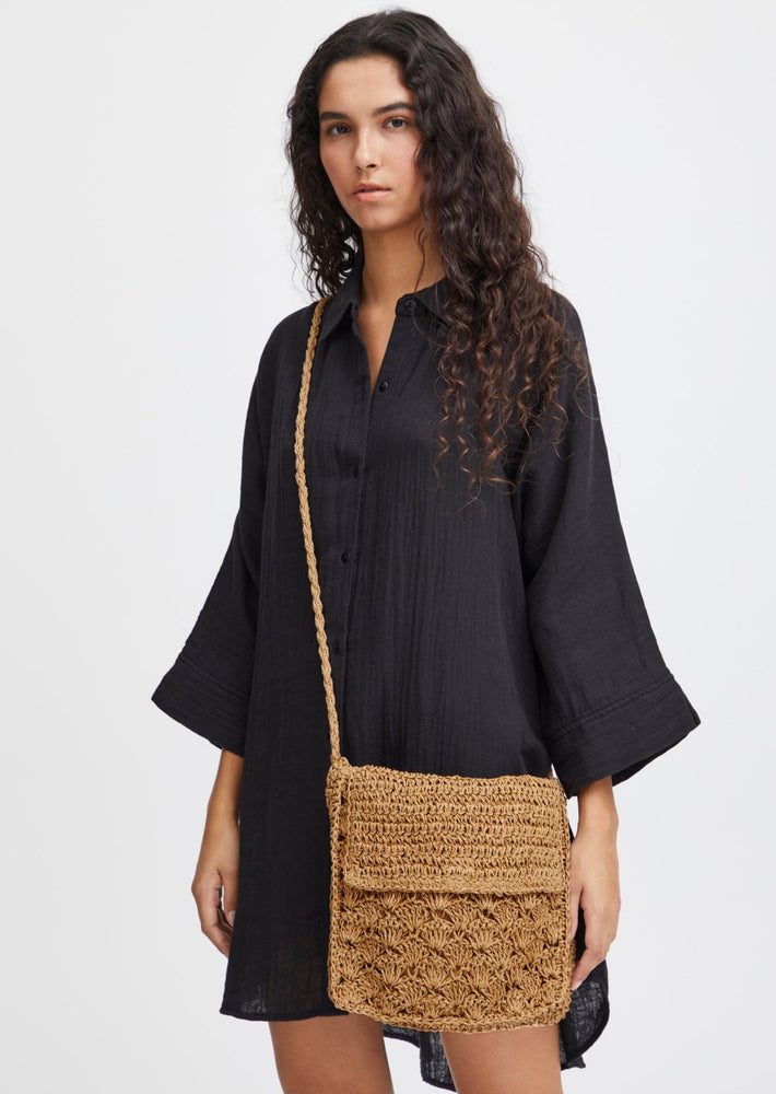 Bohemian woven paper straw nautral tan crossbody bag with braided strap summer crochet bag Manitoba Canada
