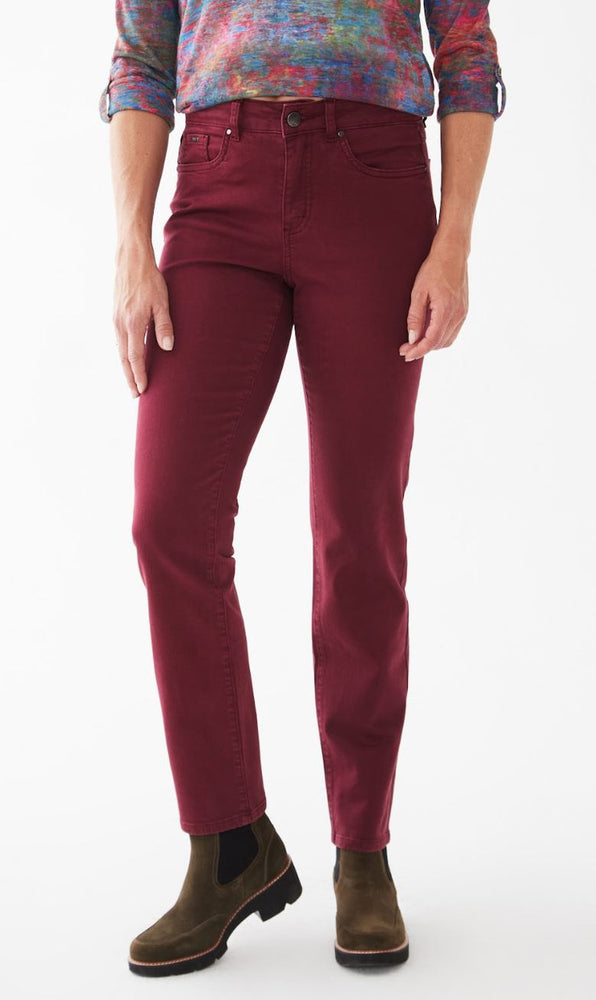 
            
                Load image into Gallery viewer, mid rise, Cabernet, wine, merlot, stretch pant, pull on pant, twill pant, zipper fly, soft pant, ankle length, straight leg, fdj, Winnipeg, Manitoba
            
        