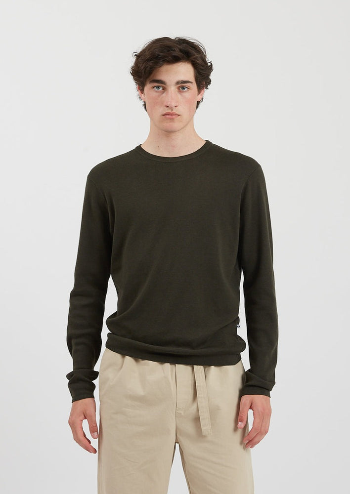 Minimum yason mens organic cotton viscose blend crew neck lightweight dark rosin green sweater Manitoba Canada