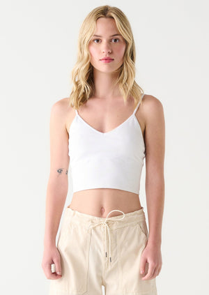 Dex Clolthing seamless ribbed v-neck cropped basic layering tank top in white with adjustable straps Manitoba Canada
