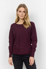 Classic crew neck dolman sleeve sweater burgundy wine melange with button back detail long sleeves Manitoba Canada