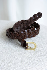 Risa Vancouver brown upcycled leather handwoven belt with light gold hardware Manitoba Canada