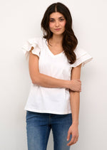 off white cotton statement flutter sleeve elevated t-shirt blouse with v-neckline Manitoba Canada