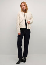 Culture Angelika stylish short off white quilted zipper front jacket with ribbed collar Manitoba Canada