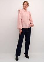 Culture amara feminine shirt blouse tonal yarndye stripe collared long sleeve pale mauve pink Manitoba Canada