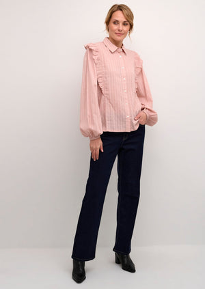 
            
                Load image into Gallery viewer, Culture amara feminine shirt blouse tonal yarndye stripe collared long sleeve pale mauve pink Manitoba Canada
            
        