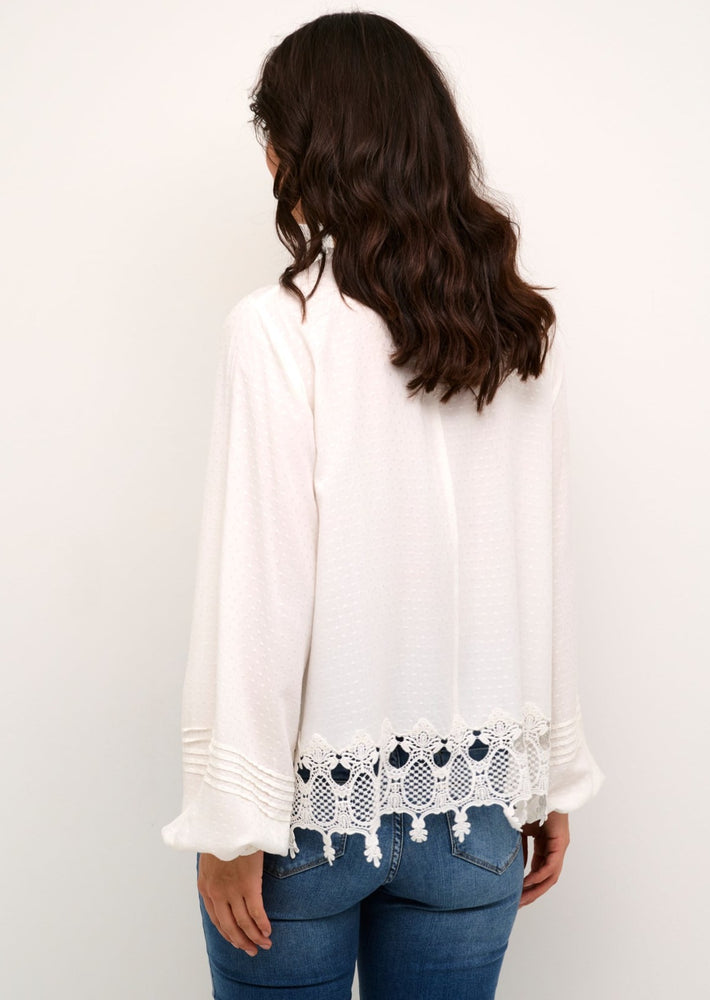 Culture cayla crochet lace trim bohemian swiss dot long sleeve off white blouse Manitoba Canada