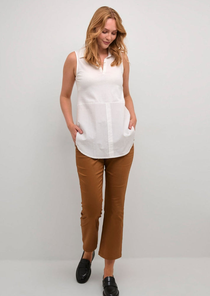 
            
                Load image into Gallery viewer, Sleeveless cotton white collared tunic layering shirt classic Manitoba Canada
            
        