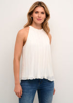 Flowy off white halter neck pleated blouse