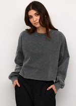 Cropped raw hem crew neck relaxed bit boxy sweatshirt with drop shoulder Manitoba Canada