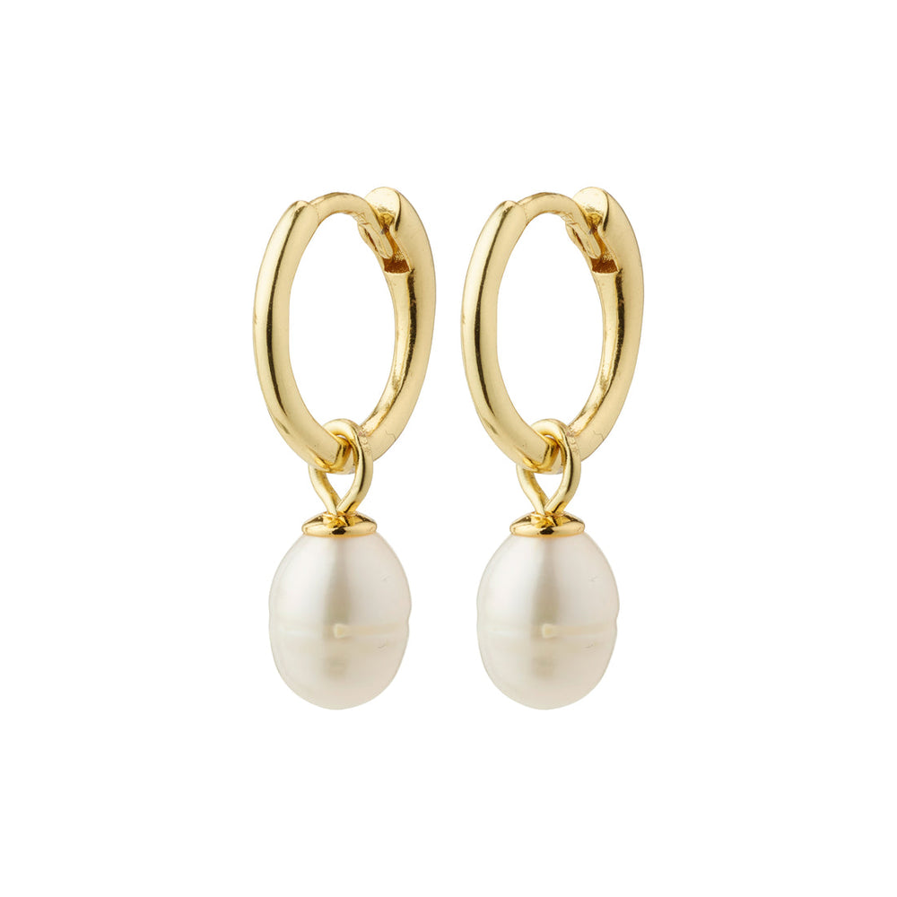 Pilgrim jewelry elegant classic gold plated hoop earrings with freshwater pearl drop Manitoba Canada