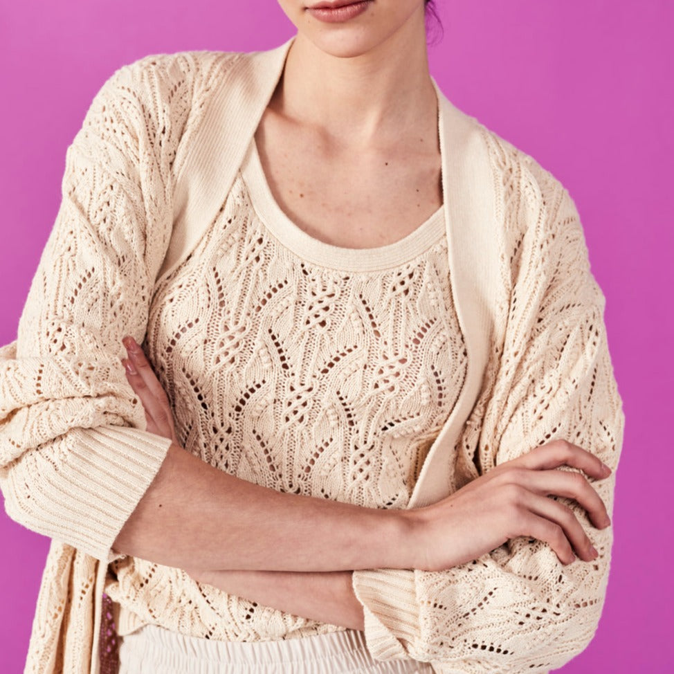 
            
                Load image into Gallery viewer, Deluc crux sweater set crochet knit ecru beige off white tank top Manitoba Canada
            
        