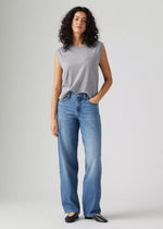 Levi's womens baggy dad cotton linen blend jeans heavy check mid wash denim with mid rise relaxed fit