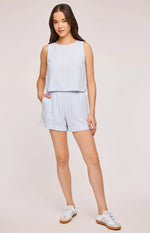 Linen blend short, Womens Short, Blue Pin Stiped, Winnipeg, Manitoba, Gentle Fawn, Canada, Canadian Brands