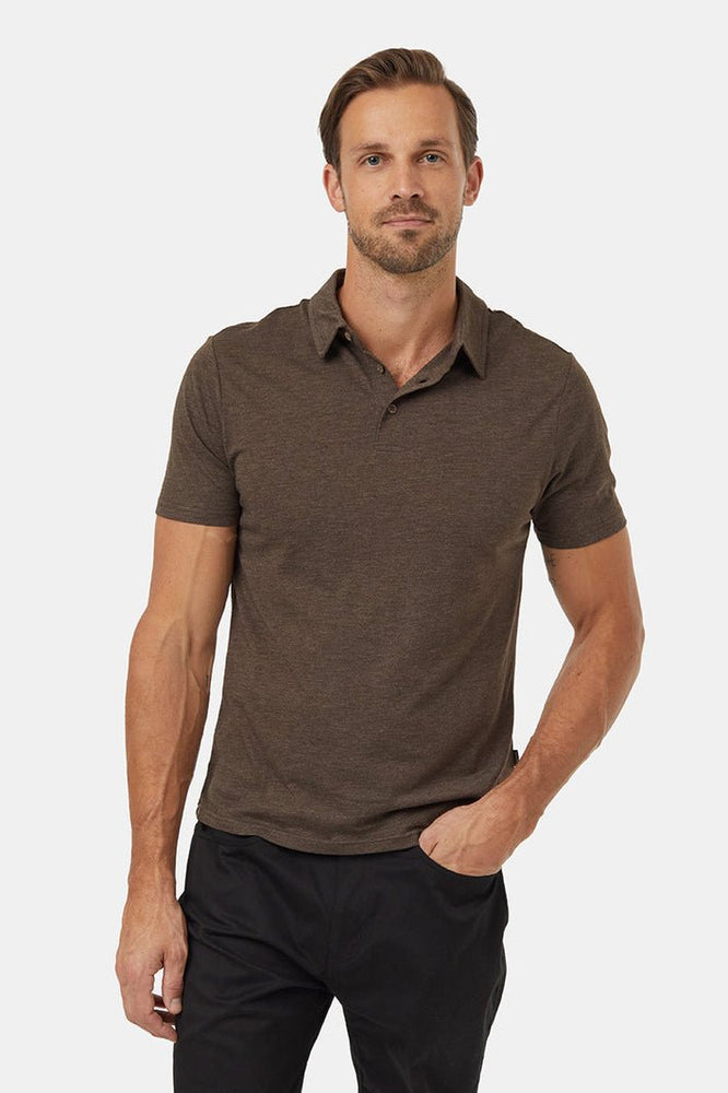 Tentree Mens slate brown heather treeblend astir polo collared shirt sustainable breathable golf shirt Manitoba Canada