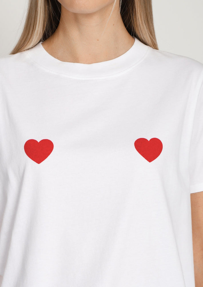 Brunette The Label titty heart double heart white red relaxed fit cotton classic t-shirt Manitoba Canada