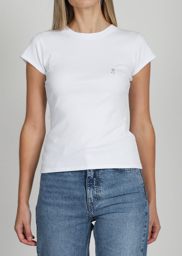 Brunette the Label ribbed knit rose ribbed fitted white pale pink t-shirt Manitoba Canada