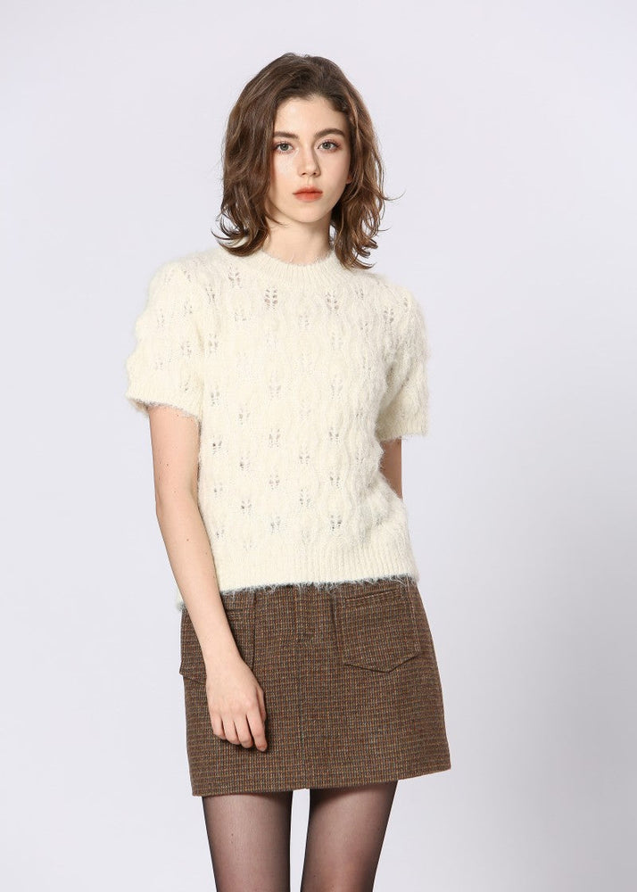 Cream, half sleeve sweater, tshirt sweater, Knitted, Delicate, Granny sweater, Cute, cottage core, See u Soon, Winnipeg, Manitoba, Canada Boutique