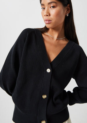 minimum fashion womens cardine organic cotton black cotton classic ribbed knit closet basic essential cardigan with v-neckline Manitoba Canada