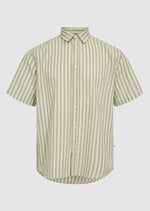 Minimum fashion mens short sleeved eric 3070 striped cotton linen blend button down collared short sleeve shirt epsom light green stripe Manitoba Canada