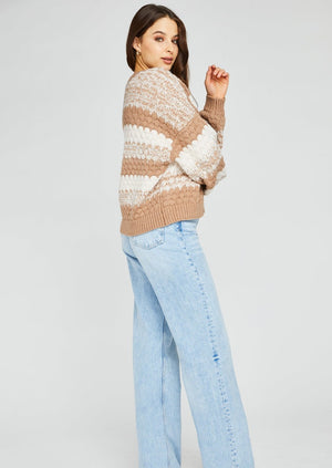 
            
                Load image into Gallery viewer, Gentle Fawn cosmo cardigan textured bubble knit sand stripe statement cardigan sweater Manitoba Canada
            
        
