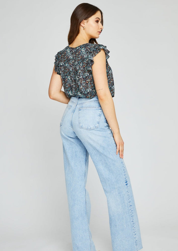 Gentle Fawn flowy feminine ruffle sleeve dressy casual workwear giselle midnight ditsy floral print blouse Manitoba Canada