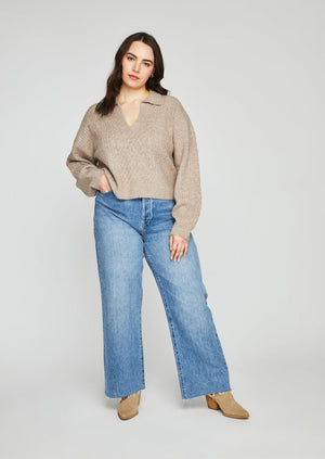 Gentle Fawn heather taupe napa collared cable knit sweater collab with Salty Blonde Manitoba Canada