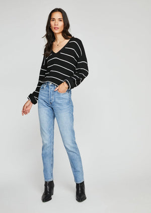 Gentle Fawn favourite basic v-neck tucker sweater black white stripe Manitoba Canada
