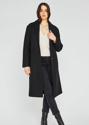 
            
                Load image into Gallery viewer, Gentle Fawn timeless classic belted bennet midi coat in black Manitoba Canada
            
        
