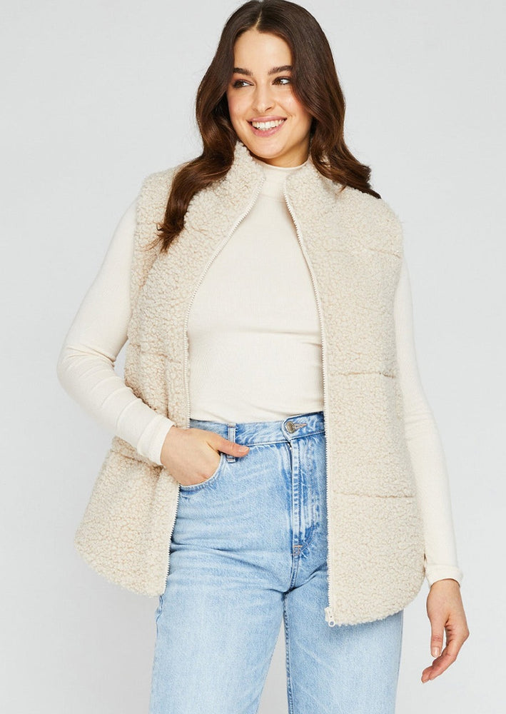 Gentle Fawn Darcy ecru faux shearling zipper vest with pockets Manitoba Canada