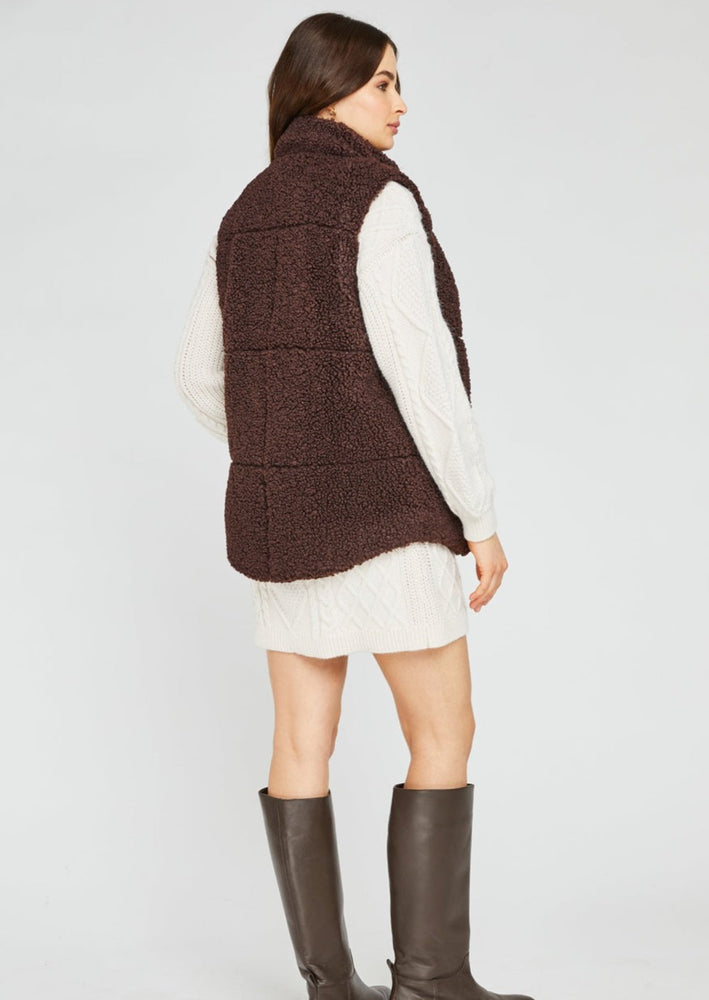 Gentle Fawn darcy faux shearling quilted zipper vest java dark brown Manitoba Canada